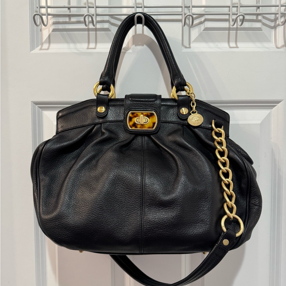 Brahmin Adora Pebbled Leather Turnlock Vintage Satchel - Black - EUC
